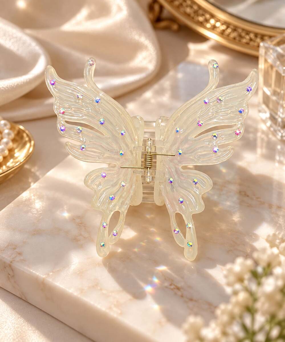 Butterfly Rhinestone Claw Clip Iridescent Fairycore Whimsical Hair Clip